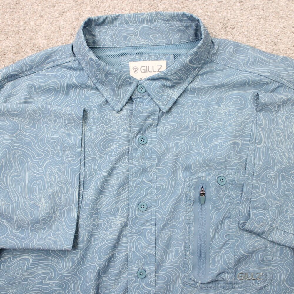 Gillz Shirt Mens‎ Large Blue Geometric Polyester Stretch Fishing Long Sleeve